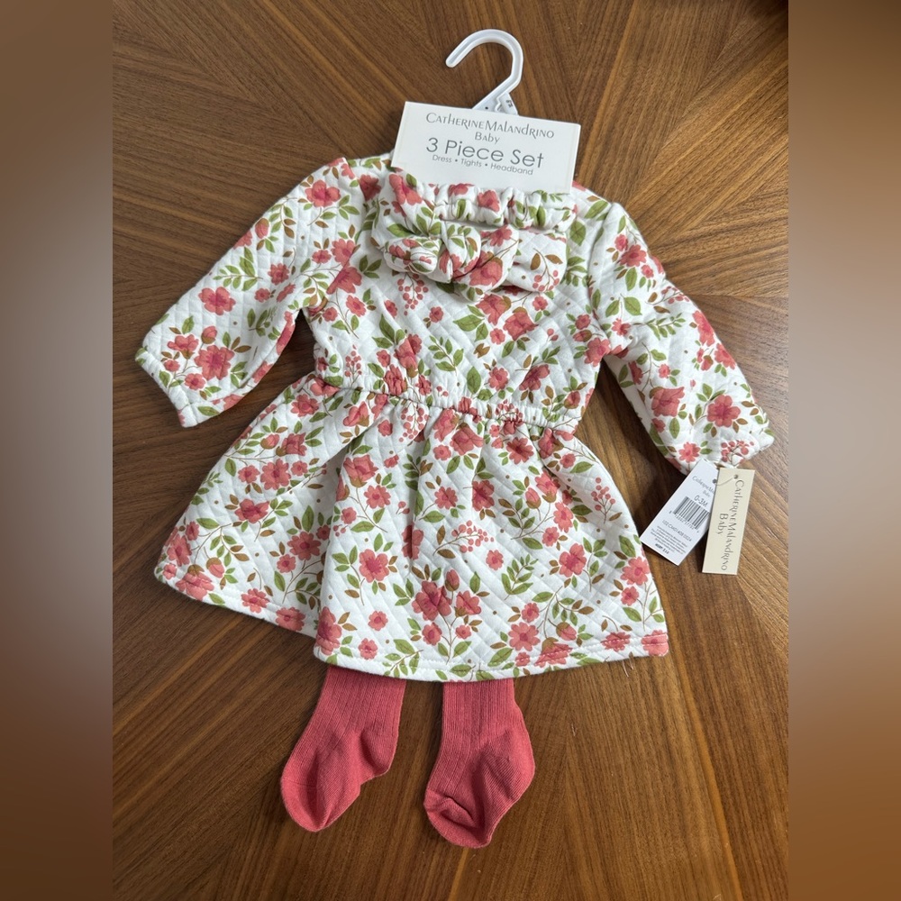 Catherine Malandrino Baby Floral Set with pink Tights and headband